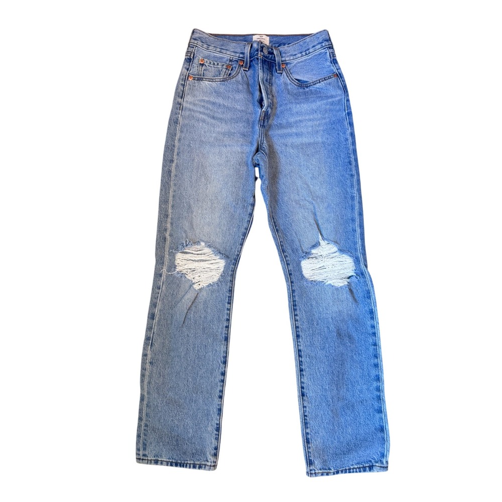 Levis 501 Original High Rise Straight Distressed Jeans Blue W26 L30 12501-0569